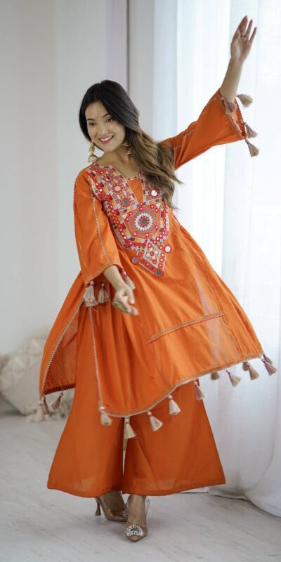 MF 912 Orange in Rayon Cotton Embroidery & Mirror Work Salwar Suit . Introductory Price ₹1899. Delivery 4-6 Working Days. Shop now. | Jump Suits, Salwar suit, Casual Suits, Creative suits, Designer Suits, Palazzo Suits, Party Wear Suits, Patiala Suits, Straight Suits