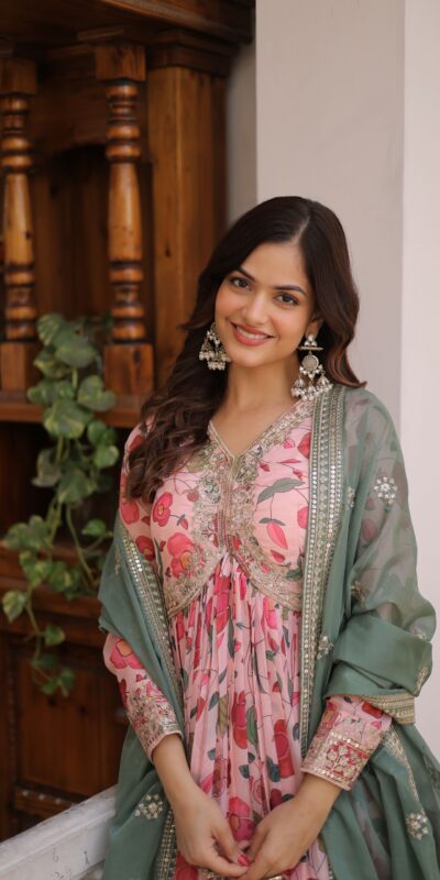 KA 1225 Peach Peach Russian Silk Gown with Embroidery Work & Zari Work. Special Price ₹2599. Delivery 4-6 Working Days. Shop now. | Gowns, Bollywood Gowns, Creative Gowns, Designer Gowns, Embroidered Gowns, Party Wear Gowns