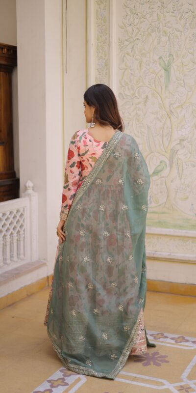 KA 1225 Peach Peach Russian Silk Gown with Embroidery Work & Zari Work. Special Price ₹2599. Delivery 4-6 Working Days. Shop now. | Gowns, Bollywood Gowns, Creative Gowns, Designer Gowns, Embroidered Gowns, Party Wear Gowns