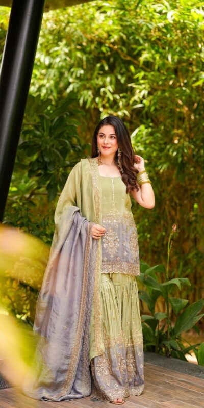 BB 47 Pista Chinon Salwar Suit with Embroidery Work. Wedding, Party, Festive, Events, Exclusive Offer ₹2599. Delivery 4-6 Working Days. Shop now. | Jump Suits, Salwar suit, Casual Suits, Creative suits, Designer Suits, Palazzo Suits, Party Wear Suits, Patiala Suits, Straight Suits