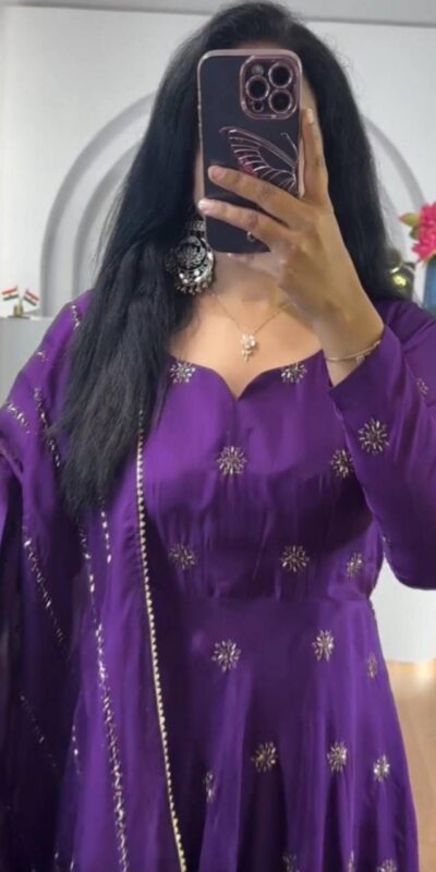 PC 482 Purple Chinon Gown with Embroidery Work. Wedding, Party, Festive, Events, Introductory Price ₹1949. Delivery 4-6 Working Days. Shop now. | Gowns, Bollywood Gowns, Creative Gowns, Designer Gowns, Embroidered Gowns, Party Wear Gowns