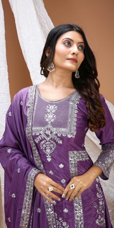 FE 127 Purple Natural Crep Salwar Suit Brown with Embroidery Work. Exclusive Offer ₹2449. Delivery 4-6 Working Days. Shop now. | Jump Suits, Salwar suit, Casual Suits, Creative suits, Designer Suits, Palazzo Suits, Party Wear Suits, Patiala Suits, Straight Suits