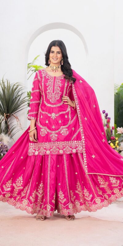 ND 5033 Rani Pink Chinon Silk Salwar Suit with Embroidery Work & Lace Work. Affordable Price ₹2149. Delivery 4-6 Working Days. Shop now. | Jump Suits, Salwar suit, Casual Suits, Creative suits, Designer Suits, Palazzo Suits, Party Wear Suits, Patiala Suits, Straight Suits