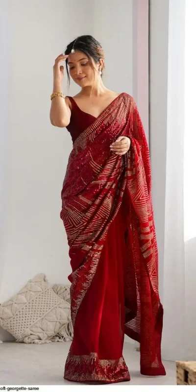 JR 626 Red Georgette Saree Perfect for Wedding, Party, Eid, Anniversary, Diwali – . Special Price ₹1799. Delivery 4-6 Working Days. Shop now. | Sarees, Bollywood Sarees, Creative Sarees, Designer Sarees, Embroidered Sarees, Ethnic Saree, Modern Digital sarees, Party Wear Sarees
