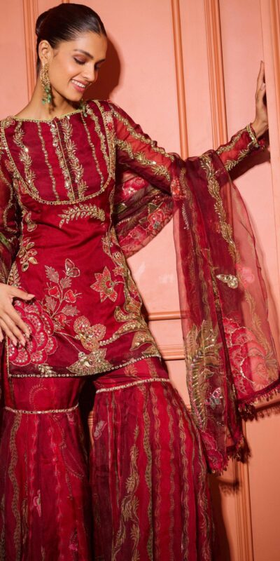LG 2066 Red Soft Organza Salwar Suit with Embroidery Work & Mirror Work. Best Price ₹2499. Delivery 4-6 Working Days. Shop now. | Jump Suits, Salwar suit, Casual Suits, Creative suits, Designer Suits, Palazzo Suits, Party Wear Suits, Patiala Suits, Straight Suits