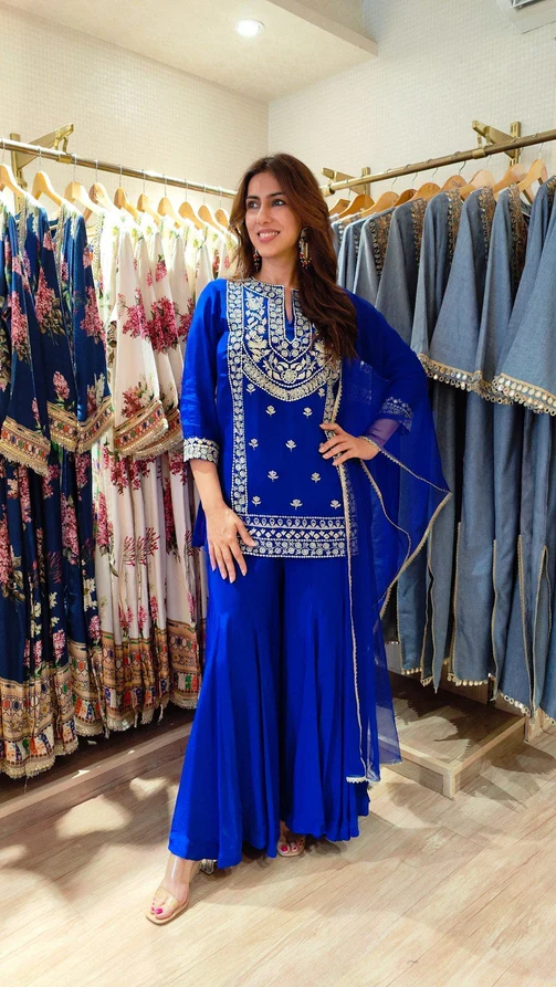 KD 1574 Royal Blue Color Faux Georgette Salwar Suit with Embroidery Work. Best Price ₹1949. Delivery 4-6 Working Days. Shop now. | Jump Suits, Salwar suit, Casual Suits, Creative suits, Designer Suits, Palazzo Suits, Party Wear Suits, Patiala Suits, Straight Suits