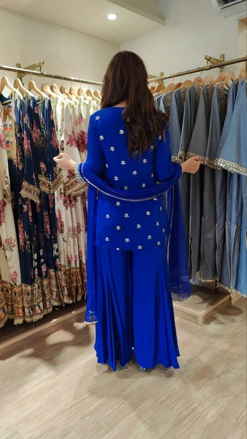 KD 1574 Royal Blue Color Faux Georgette Salwar Suit with Embroidery Work. Best Price ₹1949. Delivery 4-6 Working Days. Shop now. | Jump Suits, Salwar suit, Casual Suits, Creative suits, Designer Suits, Palazzo Suits, Party Wear Suits, Patiala Suits, Straight Suits
