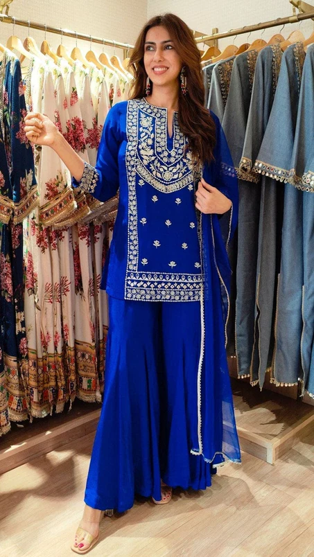 KD 1574 Royal Blue Color Faux Georgette Salwar Suit with Embroidery Work. Best Price ₹1949. Delivery 4-6 Working Days. Shop now. | Jump Suits, Salwar suit, Casual Suits, Creative suits, Designer Suits, Palazzo Suits, Party Wear Suits, Patiala Suits, Straight Suits