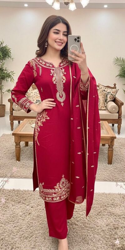 MT 1066 Red Color Roman Silk Salwar Suit with Embroidery Work. Available at ₹2049 only. Delivery 4-6 Working Days. Shop now. | Jump Suits, Salwar suit, Casual Suits, Creative suits, Designer Suits, Palazzo Suits, Party Wear Suits, Patiala Suits, Straight Suits