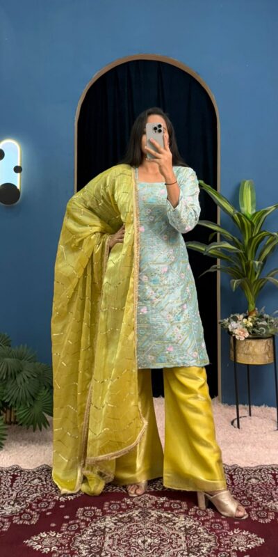 ST 1099 Sky Blue Zimmy Silk Salwar Suit Perfect for Wedding, Party, Karwa Chauth, Haldi, Eid – . Special Price ₹2449. Delivery 4-6 Working Days. Shop no | Jump Suits, Salwar suit, Casual Suits, Creative suits, Designer Suits, Palazzo Suits, Party Wear Suits, Patiala Suits, Straight Suits