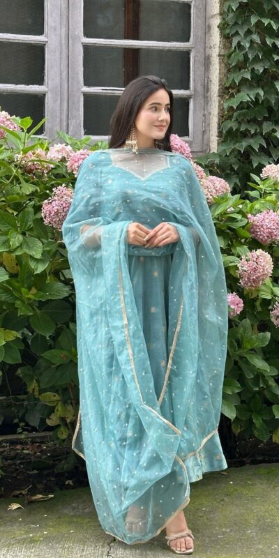 SSR 524 Sky Blue Color Vichitra silk Gown with Bead Work & Lace Work. Now at just ₹1999. Delivery 4-6 Working Days. Shop now. | Gowns, Bollywood Gowns, Creative Gowns, Designer Gowns, Embroidered Gowns, Party Wear Gowns
