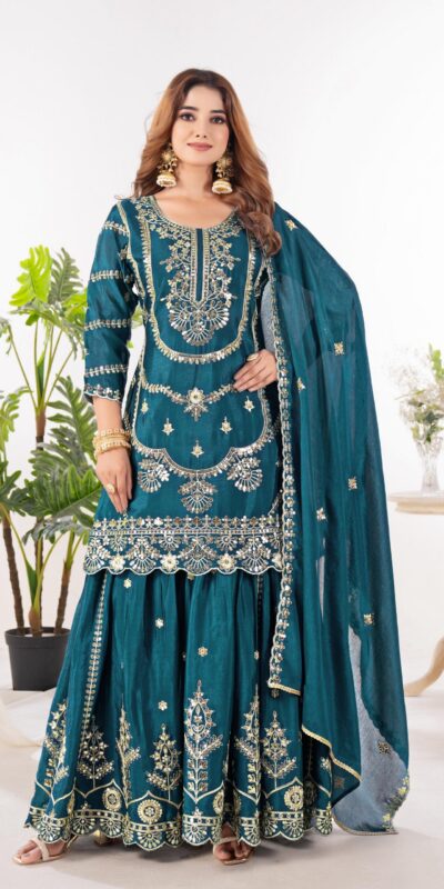 ND 5033 Teal Chinon Silk Salwar Suit with Embroidery Work & Lace Work. Affordable Price ₹2149. Delivery 4-6 Working Days. Shop now. | Jump Suits, Salwar suit, Casual Suits, Creative suits, Designer Suits, Palazzo Suits, Party Wear Suits, Patiala Suits, Straight Suits