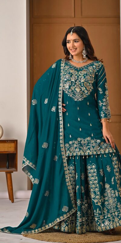 NF 1245 Teal Chinon Silk Lehenga Choli with Embroidery Work & Zari Work. Now at just ₹2449. Delivery 4-6 Working Days. Shop now. | Lehenga, Bollywood Lehenga, Creative Lehenga, Designer Lehenga, Embroidered Lehenga, Party Wear Lehenga