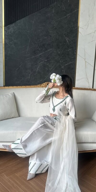 LG 1690 White Natural Crap Salwar Suit with Embroidery Work & Mirror Work. Special Price ₹1799. Delivery 4-6 Working Days. Shop now. | Jump Suits, Salwar suit, Casual Suits, Creative suits, Designer Suits, Palazzo Suits, Party Wear Suits, Patiala Suits, Straight Suits