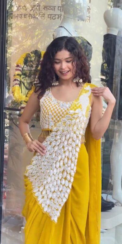 ST 1165 Yellow Faux Georgette Saree with Embroidery Work & Sequins Work. Now at just ₹1799. Delivery 4-6 Working Days. Shop now. | Sarees, Bollywood Sarees, Creative Sarees, Designer Sarees, Embroidered Sarees, Ethnic Saree, Modern Digital sarees, Party Wear Sarees