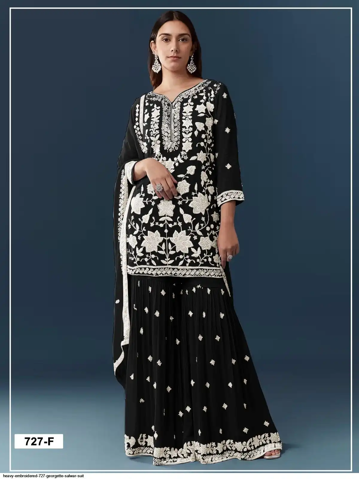 Solid Black Chiffon Georgette Embroider Work Salwar Suit