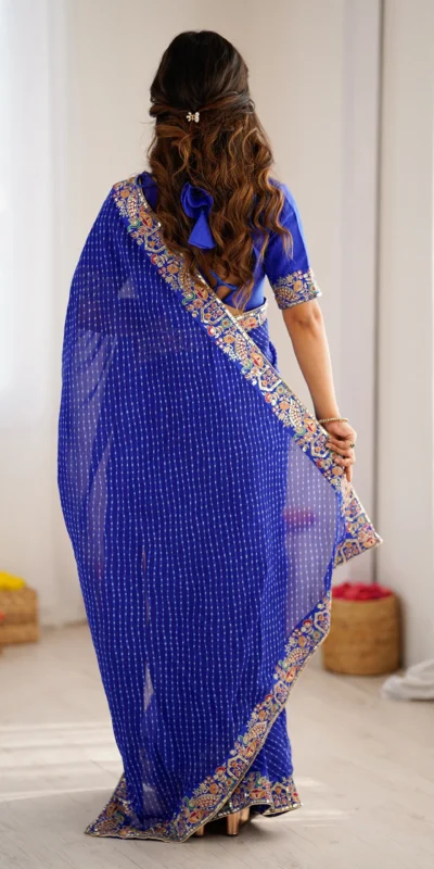 Alternative view of Trendy Blue Faux Georgette Embroidery Work Saree
