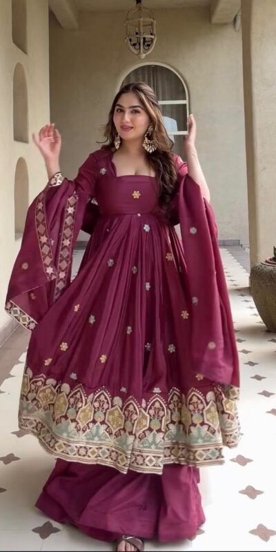 MD 3097 Red Color Natural Crep Anarkali Suit with Embroidery Work. Exclusive Offer ₹2649. Delivery 4-6 Working Days. Shop now. | Anarkali Suits, Bollywood Anarkali, Creative-Anarkali, Designer Anarkali, Embroidered Anarkali, Party Wear Anarkali