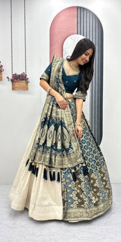 PC 560 Teal in Jacquard Silk Designer Work Lehenga Choli . Introductory Price ₹3249. Delivery 4-6 Working Days. Shop now. | Lehenga, Bollywood Lehenga, Creative Lehenga, Designer Lehenga, Embroidered Lehenga, Party Wear Lehenga
