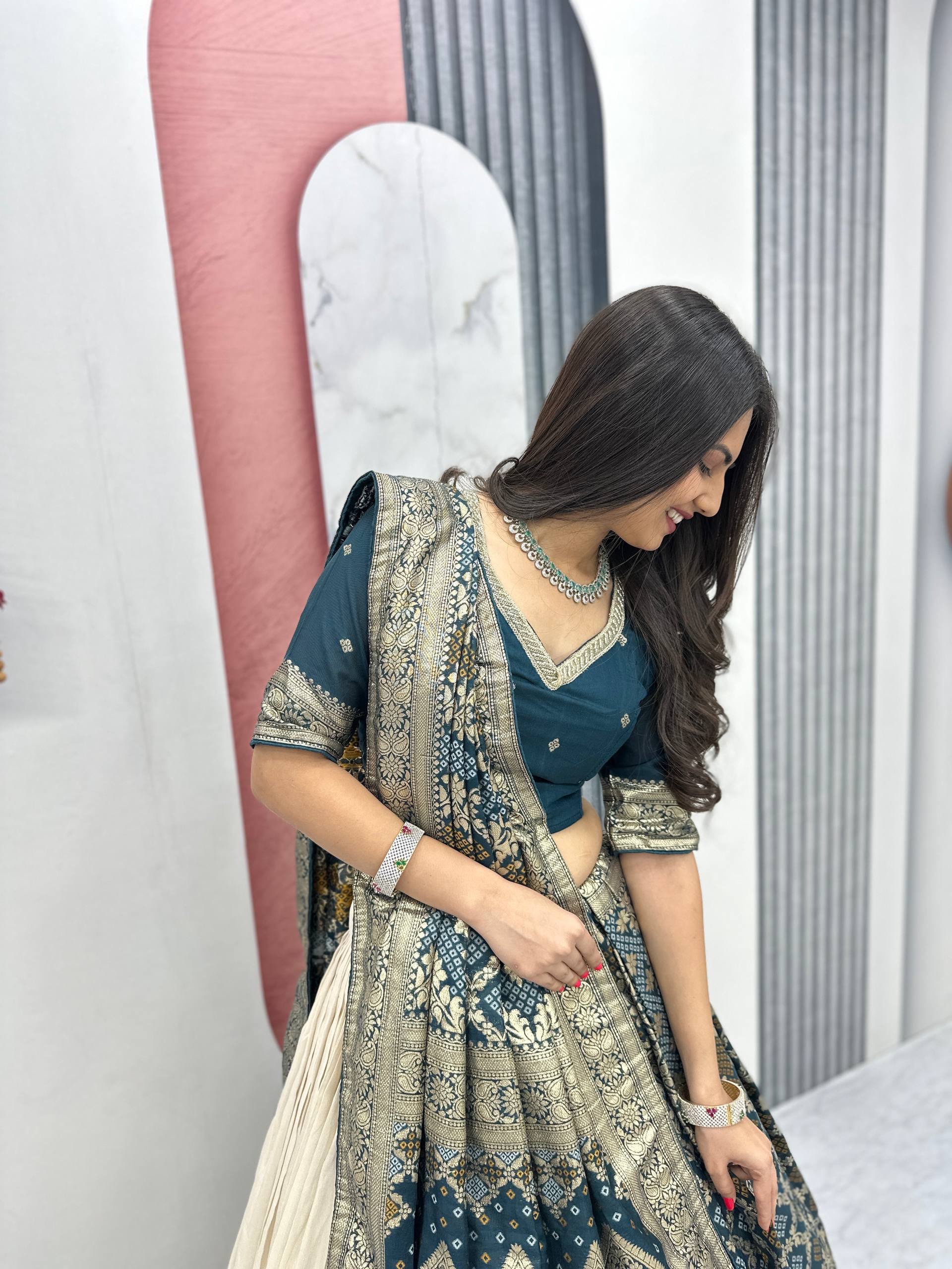 PC 560 Teal in Jacquard Silk Designer Work Lehenga Choli . Introductory Price ₹3249. Delivery 4-6 Working Days. Shop now. | Lehenga, Bollywood Lehenga, Creative Lehenga, Designer Lehenga, Embroidered Lehenga, Party Wear Lehenga