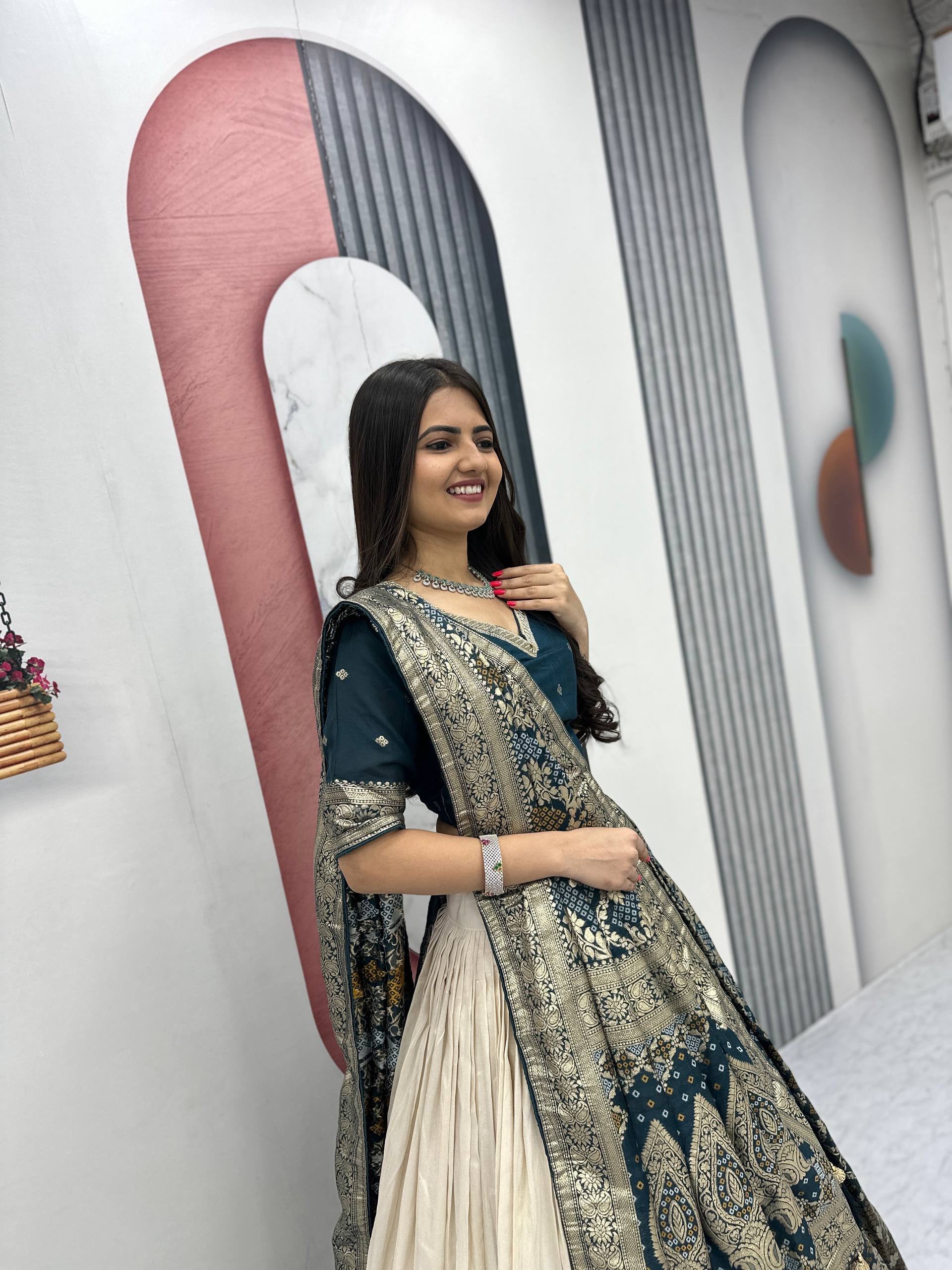 PC 560 Teal in Jacquard Silk Designer Work Lehenga Choli . Introductory Price ₹3249. Delivery 4-6 Working Days. Shop now. | Lehenga, Bollywood Lehenga, Creative Lehenga, Designer Lehenga, Embroidered Lehenga, Party Wear Lehenga