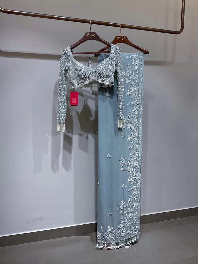 DF 3478 Sky Blue Faux Georgette Embroidery Work Saree . Perfect for Wedding, Party, Onam, Family ,Festive Deal ₹2049. Delivery 4-6 Working Days | Sarees, Bollywood Sarees, Creative Sarees, Designer Sarees, Embroidered Sarees, Ethnic Saree, Modern Digital sarees, Party Wear Sarees
