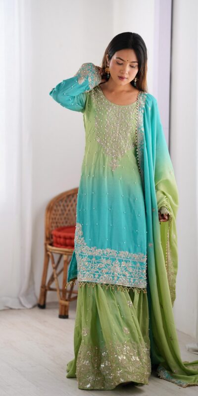 KD 1498 Green Color Chinon Silk Designer Work Salwar Suit in Get it for ₹2499. Delivery 4-6 Working Days. Online Shop now. | Jump Suits, Salwar suit, Casual Suits, Creative suits, Designer Suits, Palazzo Suits, Party Wear Suits, Patiala Suits, Straight Suits
