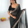 SP 79 Black Faux Georgette Saree Perfect for Wedding, Party, Lohri, Engagement, Baby Shower – . Now at just ₹1999. Delivery 4-6 Working Days. Shop now | Sarees, Bollywood Sarees, Creative Sarees, Designer Sarees, Embroidered Sarees, Ethnic Saree, Modern Digital sarees, Party Wear Sarees