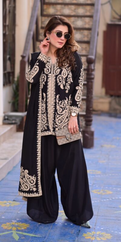 KD 1631 Black Black Faux Georgette Salwar Suit with Embroidery Work. Get it for ₹2099. Delivery 4-6 Working Days. Shop now. | Jump Suits, Salwar suit, Casual Suits, Creative suits, Designer Suits, Palazzo Suits, Party Wear Suits, Patiala Suits, Straight Suits