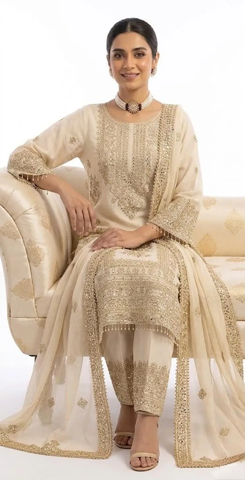 ZD 10020 Off White Chinon Silk Salwar Suit Perfect for Wedding, Party, Ganesh Chaturthi, Baby Shower, Makar Sankranti – . Affordable Price ₹1999. | Jump Suits, Salwar suit, Casual Suits, Creative suits, Designer Suits, Palazzo Suits, Party Wear Suits, Patiala Suits, Straight Suits