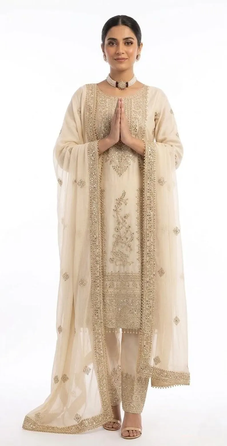 ZD 10020 Off White Chinon Silk Salwar Suit Perfect for Wedding, Party, Ganesh Chaturthi, Baby Shower, Makar Sankranti – . Affordable Price ₹1999. | Jump Suits, Salwar suit, Casual Suits, Creative suits, Designer Suits, Palazzo Suits, Party Wear Suits, Patiala Suits, Straight Suits