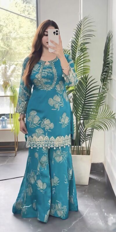 NSR 900 Sky Blue Faux Georgette Salwar Suit with Sequins Work & Embroidery Work. Now at just ₹2150. Delivery 4-6 Working Days. Shop now. | Jump Suits, Salwar suit, Casual Suits, Creative suits, Designer Suits, Palazzo Suits, Party Wear Suits, Patiala Suits