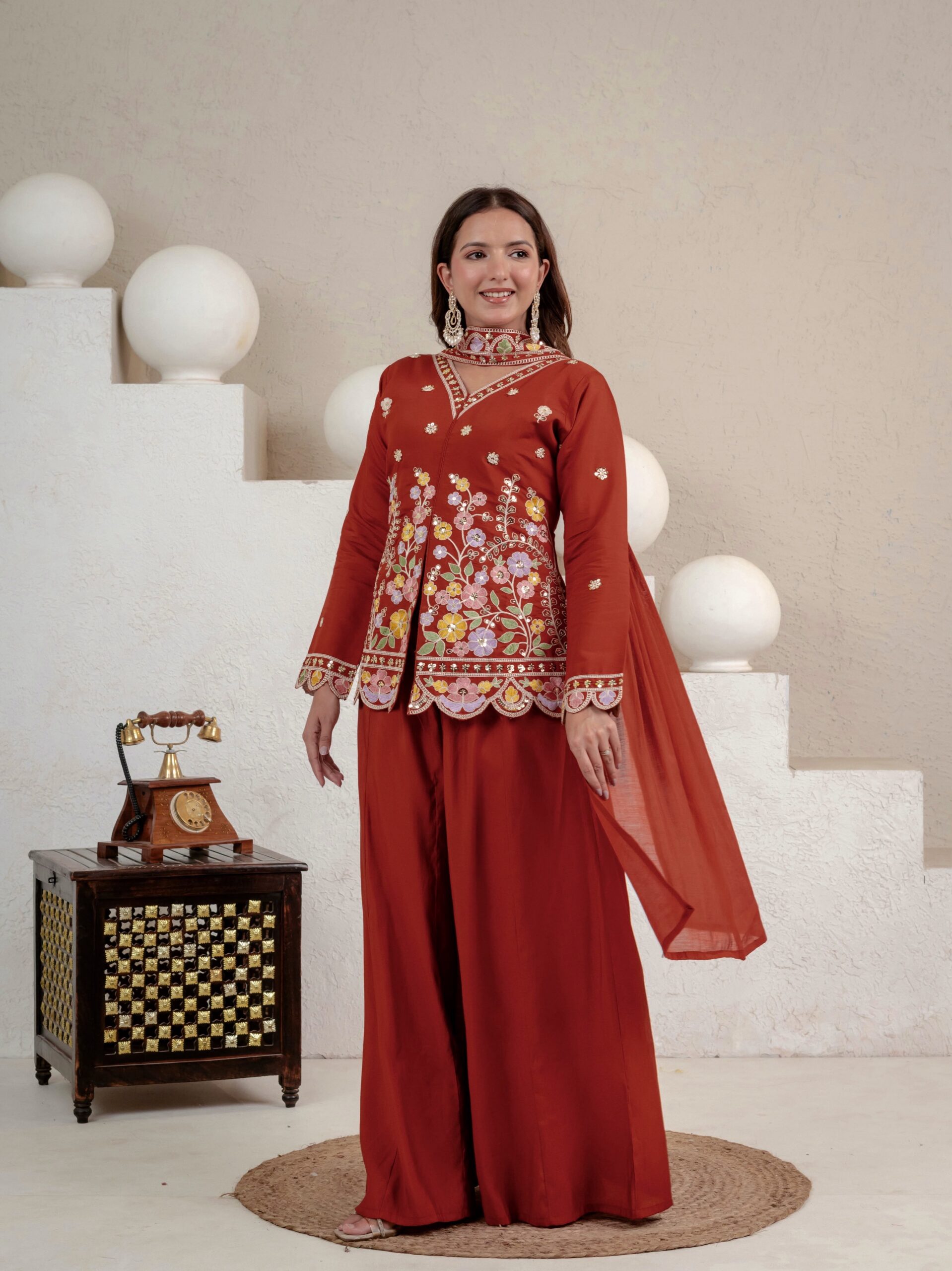 NF 1291 Rust Roman Silk Salwar Suit Perfect for Wedding, Party, Lohri, Onam, Reception – . Grab it for ₹2049. Delivery 4-6 Working Days. Shop now. | Jump Suits, Salwar suit, Casual Suits, Creative suits, Designer Suits, Palazzo Suits, Party Wear Suits, Patiala Suits, Straight Suits