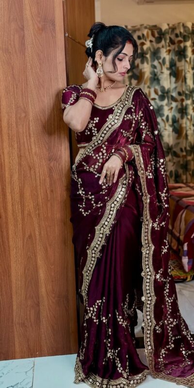 NC 5524 Maroon Color Space Silk Saree with Embroidery Work & Zari Work. Best Price ₹2149. Delivery 4-6 Working Days. Shop now. | Sarees, Bollywood Sarees, Creative Sarees, Designer Sarees, Embroidered Sarees, Ethnic Saree, Modern Digital sarees, Party Wear Sarees