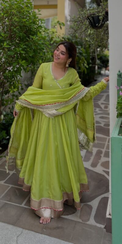 RTC 6048 Parrot Green | Parrot Tabby Organza Silk Gown with Hand Work & Mirror Work. Special Price ₹2549. Delivery 4-6 Working Days. Shop now. | Gowns, Bollywood Gowns, Creative Gowns, Designer Gowns, Embroidered Gowns, Party Wear Gowns