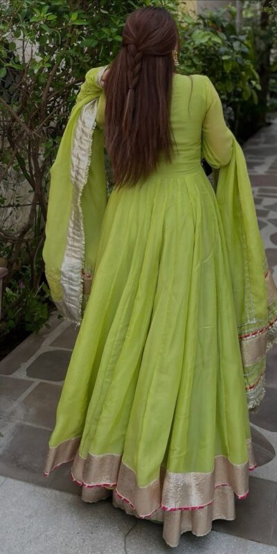 RTC 6048 Parrot Green | Parrot Tabby Organza Silk Gown with Hand Work & Mirror Work. Special Price ₹2549. Delivery 4-6 Working Days. Shop now. | Gowns, Bollywood Gowns, Creative Gowns, Designer Gowns, Embroidered Gowns, Party Wear Gowns