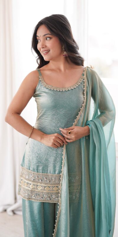 ZSR 3177 Sea Green in Doremon Crush Embroidery Work & Mirror Work Salwar Suit . Best Price ₹2099. Delivery 4-6 Working Days. Shop now. | Jump Suits, Salwar suit, Casual Suits, Creative suits, Designer Suits, Palazzo Suits, Party Wear Suits, Patiala Suits, Straight Suits