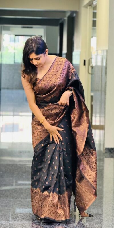 KP 6048 Black Color Yellow Soft Lichi Silk Saree with Jacquard Work. Best Price ₹1299. Delivery 4-6 Working Days. Shop now. | Sarees, Bollywood Sarees, Creative Sarees, Designer Sarees, Embroidered Sarees, Ethnic Saree, Modern Digital sarees, Party Wear Sarees
