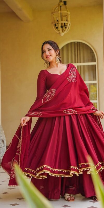 MD 3102 Maroon Colour Roman Silk Salwar Suit with Embroidery Work. Best Price ₹2549. Delivery 4-6 Working Days. Shop now. | Anarkali Suits, Bollywood Anarkali, Creative-Anarkali, Designer Anarkali, Embroidered Anarkali, Party Wear Anarkali