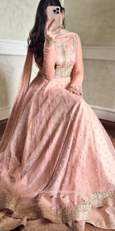 RTC 5991 Peach | Peach Faux Georgette Gown with Sequins Work. Festive Deal ₹2599. Delivery 4-6 Working Days. Online Shop now. | Gowns, Bollywood Gowns, Creative Gowns, Designer Gowns, Embroidered Gowns, Party Wear Gowns