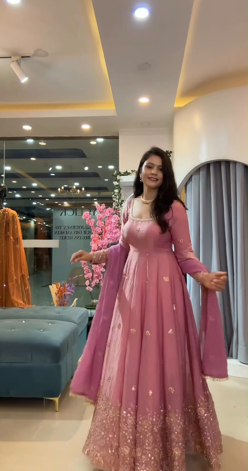 JF 052 Peach Fendy Silk Gown with Sequins Work & Thread Embroidery. Now at just ₹2399. Delivery 4-6 Working Days. Shop now. | Gowns, Bollywood Gowns, Creative Gowns, Designer Gowns, Embroidered Gowns, Party Wear Gowns