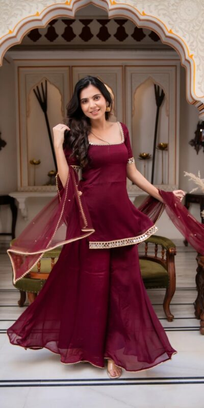 ST 1197 Maroon | Faux Georgette Salwar Suit with Mirror Work & Embroidery Work. Get it for ₹1849. Delivery 4-6 Working Days. Shop now. | Jump Suits, Salwar suit, Casual Suits, Creative suits, Designer Suits, Palazzo Suits, Party Wear Suits, Patiala Suits, Straight Suits