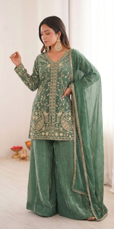 JF 043 Sea Green Pure Fendy Silk Salwar Suitwith Embroidery Work & Sequins Work. Exclusive Offer ₹1940. Delivery 4-6 Working Days. Shop now. | Jump Suits, Salwar suit, Casual Suits, Creative suits, Designer Suits, Palazzo Suits, Party Wear Suits, Patiala Suits, Straight Suits