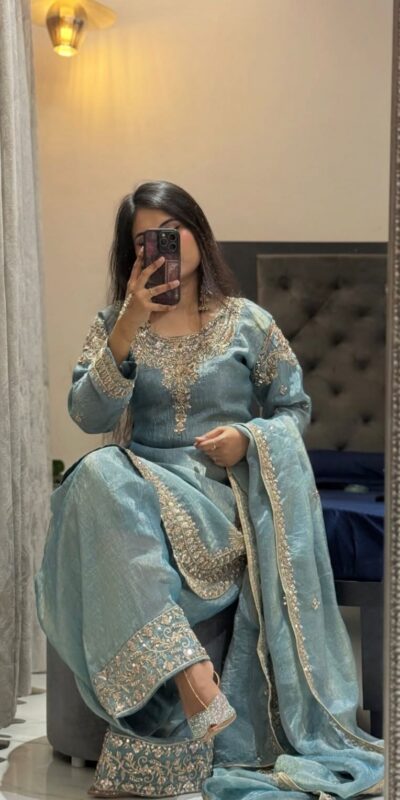 WW 1258 Sky Blue in Pure Zimmy Chu Silk Embroidery Work & Sequins Work Salwar Suit . Affordable Price ₹2099. Delivery 4-6 Working Days. Shop now. | Jump Suits, Salwar suit, Casual Suits, Creative suits, Designer Suits, Palazzo Suits, Party Wear Suits, Patiala Suits, Straight Suits