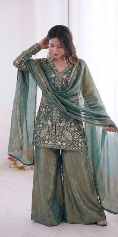 JF 043 Teal Pure Fendy Silk Salwar Suitwith Embroidery Work & Sequins Work. Exclusive Offer ₹1940. Delivery 4-6 Working Days. Shop now. | Jump Suits, Salwar suit, Casual Suits, Creative suits, Designer Suits, Palazzo Suits, Party Wear Suits, Patiala Suits, Straight Suits