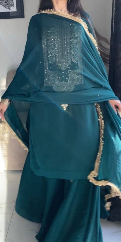 ZC 8021 Teal Fox Georgette Salwar Suit with Embroidery Work & Sequins Work. Exclusive Offer ₹2099. Delivery 4-6 Working Days. Shop now. | Jump Suits, Salwar suit, Casual Suits, Creative suits, Designer Suits, Palazzo Suits, Party Wear Suits, Patiala Suits, Straight Suits