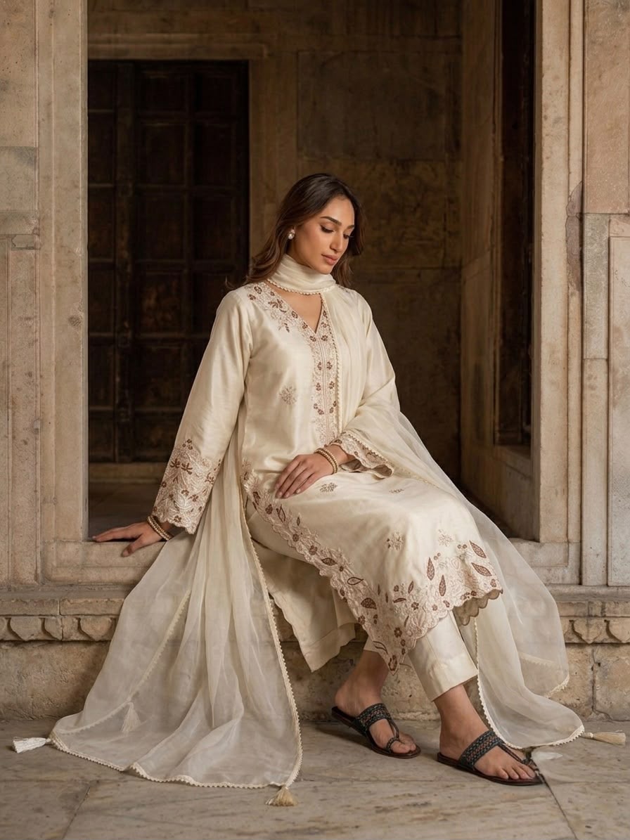 AD 237 Cream Color Roman Silk Salwar Suit with Embroidery Work. Available at ₹2149 only. Delivery 4-6 Working Days. Shop now. | Jump Suits, Salwar suit, Casual Suits, Creative suits, Designer Suits, Palazzo Suits, Party Wear Suits, Patiala Suits, Straight Suits