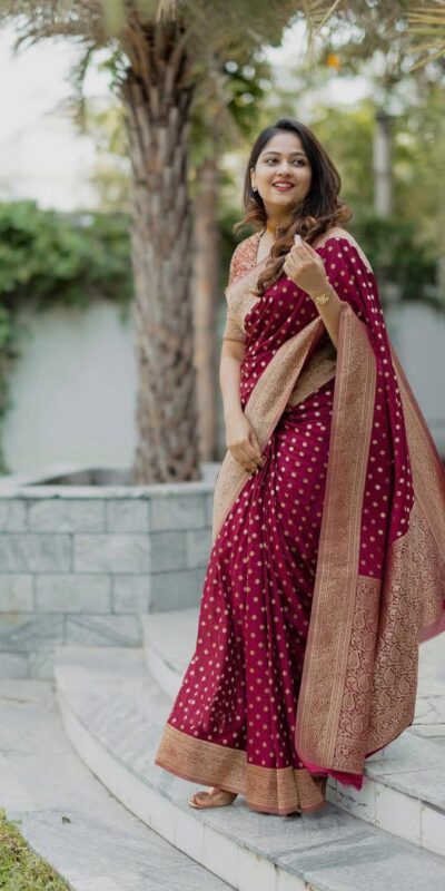 KPR 228 Red in Soft Lichi Silk Jacquard Work Designer Work Saree . Exclusive Offer ₹1349. Delivery 4-6 Working Days. Shop now. | Sarees, Bollywood Sarees, Creative Sarees, Designer Sarees, Embroidered Sarees, Ethnic Saree, Modern Digital sarees, Party Wear Sarees