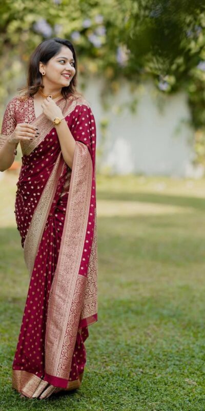 KPR 228 Red in Soft Lichi Silk Jacquard Work Designer Work Saree . Exclusive Offer ₹1349. Delivery 4-6 Working Days. Shop now. | Sarees, Bollywood Sarees, Creative Sarees, Designer Sarees, Embroidered Sarees, Ethnic Saree, Modern Digital sarees, Party Wear Sarees