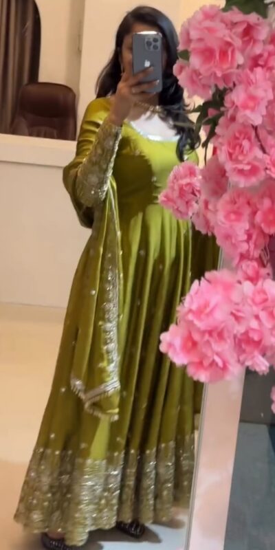 SSR 544 Lime Yellow in Crunchy Silk Embroidery Work & Lace Work Gown . Special Price ₹2399. Delivery 4-6 Working Days. Shop now. | Gowns, Bollywood Gowns, Creative Gowns, Designer Gowns, Embroidered Gowns, Party Wear Gowns